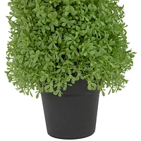15" Artificial Boxwood Cone Topiary Tree With Round Pot, Unlit