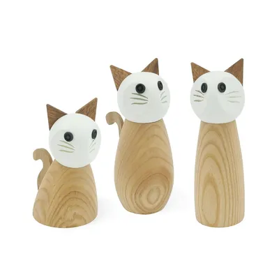 Ash Wood Cat Pepper And Salt Mill Set Of 3 Pieces
