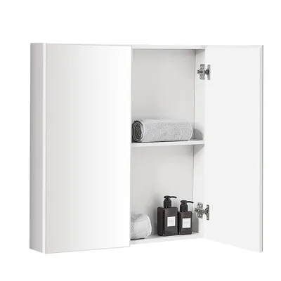 Bathroom Cabinet Medicine Cabinet Wall Mount Double Door With Shelf And Mirror