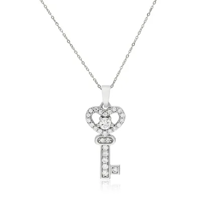 10kt 18" Heart Key With Cubic Pendant Necklace