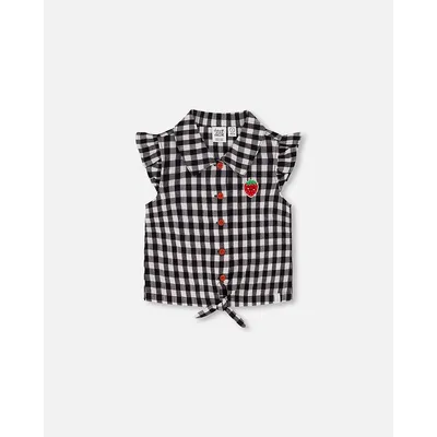 Blouse With Knot Little Vichy Black And White