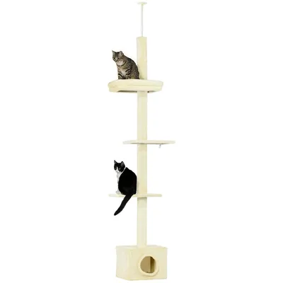 Floor-to-ceiling Cat Tree With Scratching Post, House, Beige