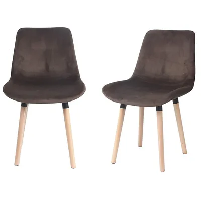 Luxus Series Mid Century Velvet Comfort Set Of 2 Dining Chairs With Natural Wooden Legs