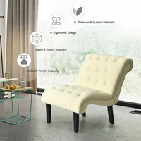 Armless Accent Chair Upholstered Tufted Lounge Wood Legs