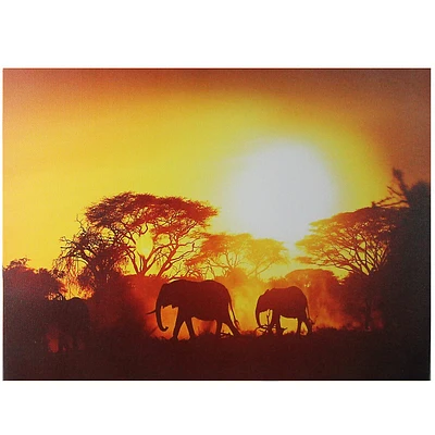 Safari Sunset Led Back Lit Decorative Elephant Canvas Wall Art 11.75" X 15.75"