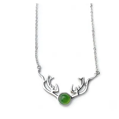 Natural Jade Antlers Pendant With 18k Gold Plated Sterling Silver 925 Necklace