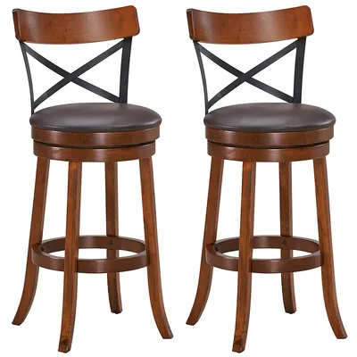 Set Of Bar Stools Swivel 29.5'' Dining Bar Chairs With Rubber Wood Legs