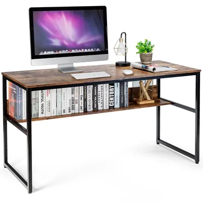 55'' Industrial Computer Desk W/ Storage Shelf Adjustable Foot Pads Home Office