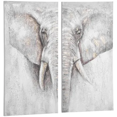 2 Pieces African Elephant Canvas Painting