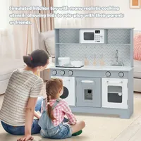 Pretend Play Kitchen Wooden Toy Set For Kids W/ Realistic Light & Sound