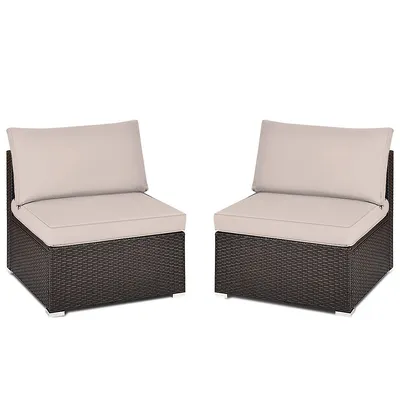 2pcs Patio Sectional Armless Sofas Outdoor Rattan Furniture Set W/ Cushions