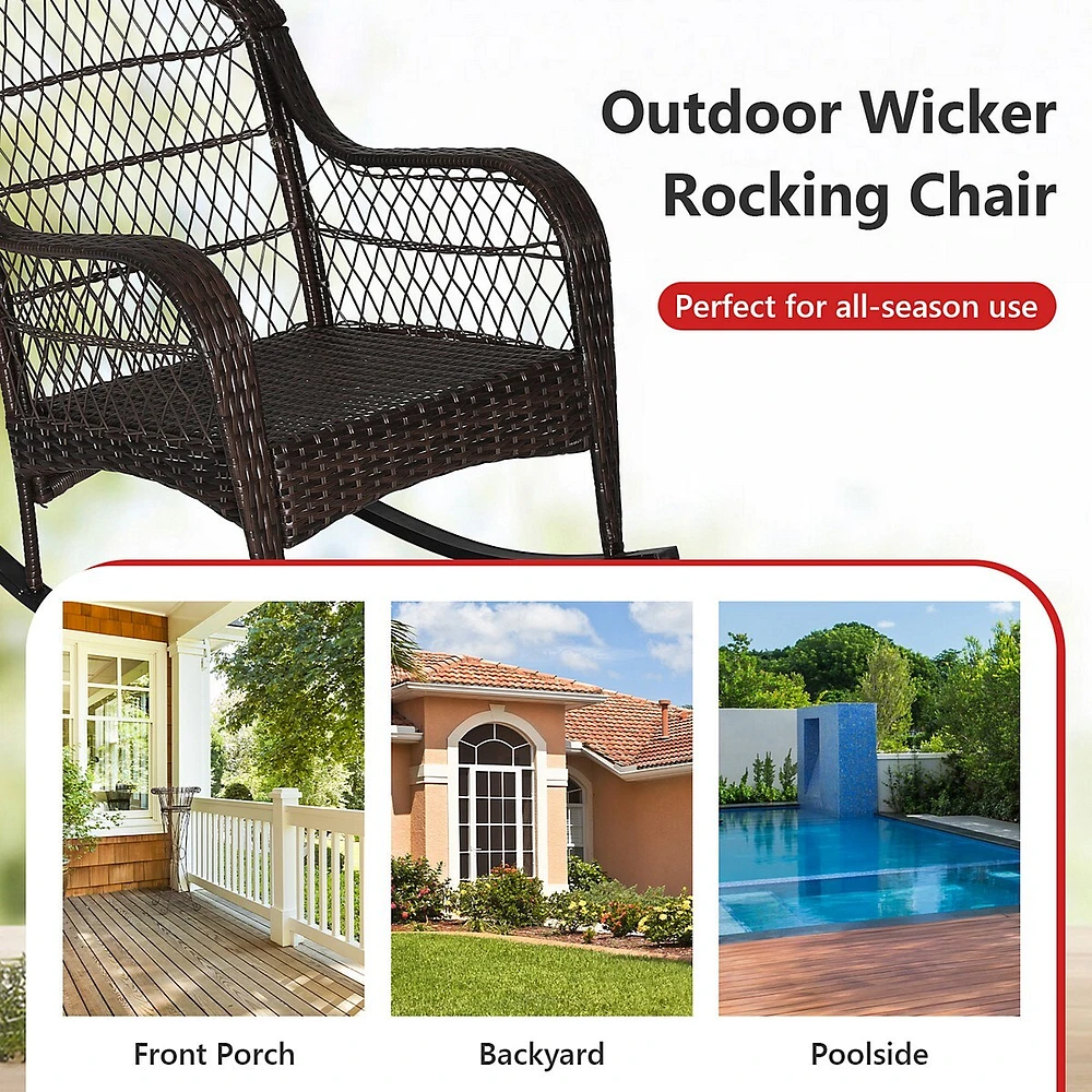 Outdoor Patio Rattan Wicker Rocking Chair Rocker Cushion Pillow Garden Deck