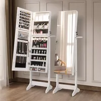 Standing Jewelry Cabinet Full Length Mirror Lockable W/ 3-color Led Lights White
