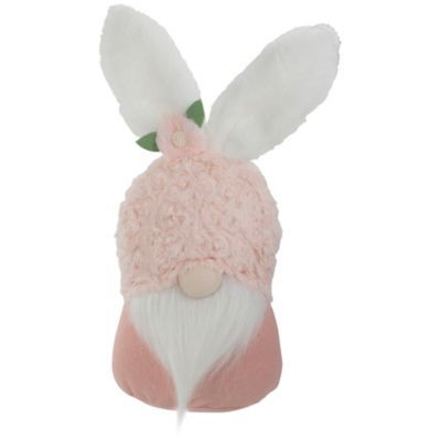 14" Pink And White Easter And Spring Gnome Head With Bunny Ears