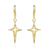 14k Yellow Gold Plated Star Dangle Earrings