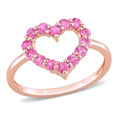 4/5 Ct Tgw Pink Sapphire Heart Ring 10k Rose Gold