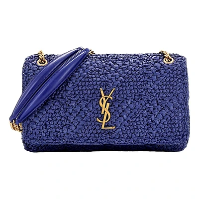 Jamie Monogram Blue Raffia Shoulder Bag