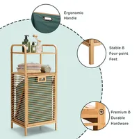 Laundry Hamper Tilt Out Bin Bamboo Shelf Slat Frame Space Saving Storage