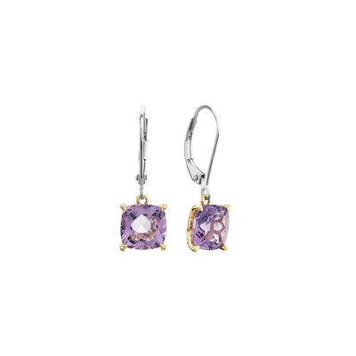 Earrings With Rose Amethyst In Sterling Silver & 10kt Rose Gold