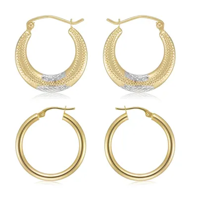 10kt Yellow Plain And Textured Creole Hoop Set