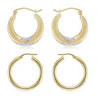 10kt Yellow Plain And Textured Creole Hoop Set