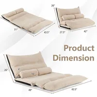 Convertible Lazy Sofa Bed With 42-level Adjustable Backrest&2 Lumbar Pillows Gray/beige