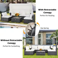 6-piece Outdoor Patio Furniture Set Retractable Canopy Conversation Set