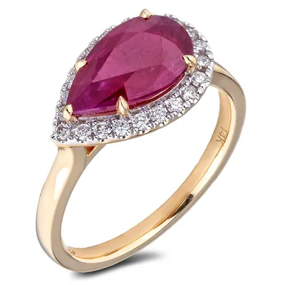 14k Yellow Gold 2.22 Ct Ruby & 0.22 Cttw Diamond Halo Style Ring