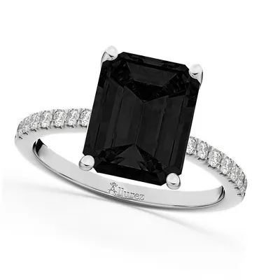 Emerald Cut Black Diamond And Engagement Ring 14k White Gold (2.96ct)
