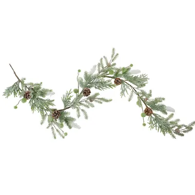 5' X 10" Frosted Pine And Pine Cone Christmas Garland, Unlit