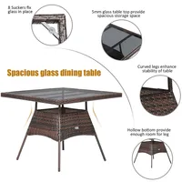 5pcs Patio Rattan Dining Furniture Set Armrest Sofa Chair Glass Table