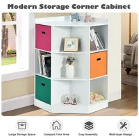 3-tier Kids Storage Shelf Cubes W/3 Baskets Corner Cabinet Organizer White