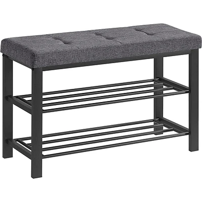 Shoe Bench With 3-tier Shoe Rack, Padded Linen Seat And Metal Frame, Gray