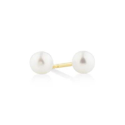 Stud Earrings With 4mm Round Cultured Freshwater Pearl In 10kt Yellow Gold
