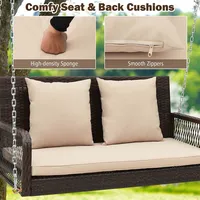 Patio Wicker Porch Swing 2-person Hanging Loveseat Bench Chair With Cushions