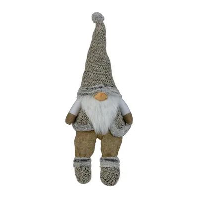 17" Gray And Beige Sitting Christmas Gnome Decoration