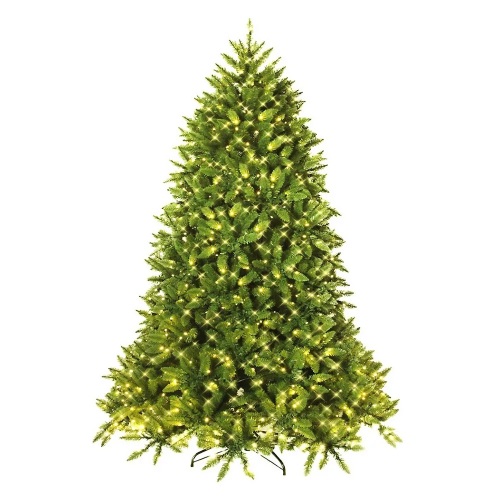 Costway 8ft Pre-lit Hinged Christmas Tree with Remote Control & 9 Lighting  Modes