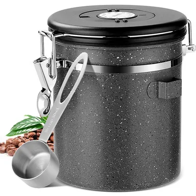 Airtight Coffee Containers Stainless Steel Canister w/ CO2 valve & Spoon for Kitchen Food Storage
