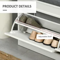 Shoe Bench With Cushion, 2 Drawers And Adjustable Shelf
