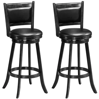 Set Of 2 29" Swivel Bar Height Stool Wood Dining Chair Barstool Black