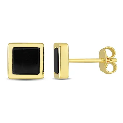 1 Ct Tgw Black Onyx Square Stud Earrings In Yellow Plated Sterling Silver
