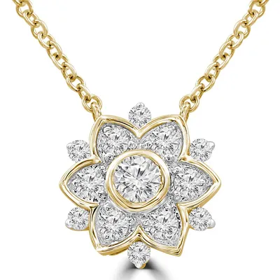 0.35 Ct Round Vs1 F Diamond Floral Necklace 14k Yellow Gold