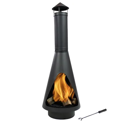 Outdoor Wood Burning Open Access Chiminea With Poker - 56 Inch