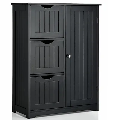 Bathroom Floor Cabinet Side Storage With 3 Drawers And 1 Cupboard