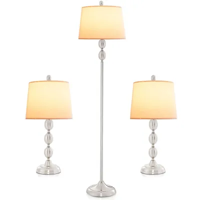 3 Pack Lamp Set Table & Floor Lamp With Weighted Base & Eye-protecting Lamp Shade