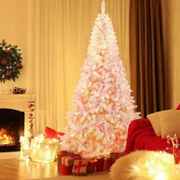 7.5ft Pre-lit Snow Flocked Pink Christmas Tree 1100 Tips W/ 450 Lights & 8 Modes