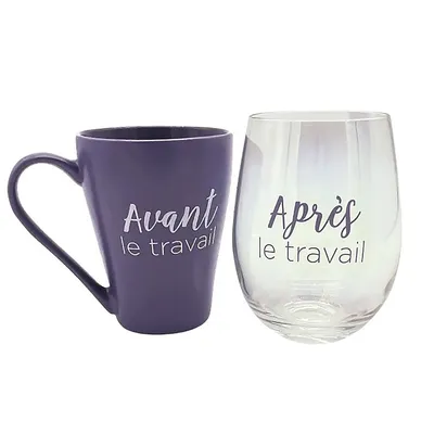 “work” Coffee Cup And Wine Glass Duo