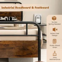 Metal Platform Bed Frame Industrial Headboard Mattress Foundation