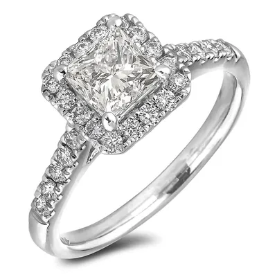 14k White Gold 1.39 Cttw Princess Cut Canadian Diamond Halo Style Engagement Ring