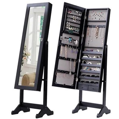 Costway Mirrored Jewelry Cabinet Armoire Storage Organizer Box W/ Drawers Christmas Gift